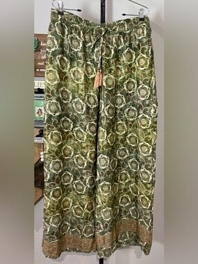 Boho Green Patterned Palazzo Pants w15-20 r15 inssam29